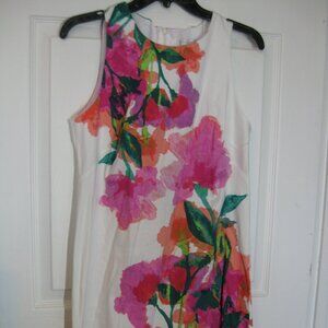 London Times Women's Lined Sleeveless Sheath Shift Dress ~ White Pink Green sz 8